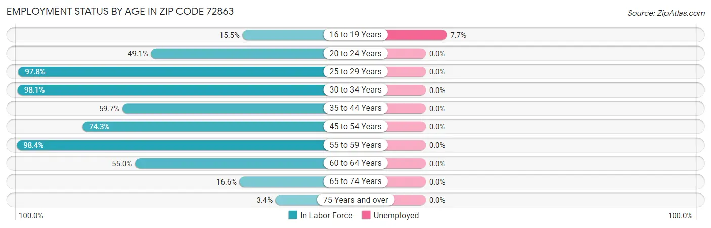 Employment Status by Age in Zip Code 72863