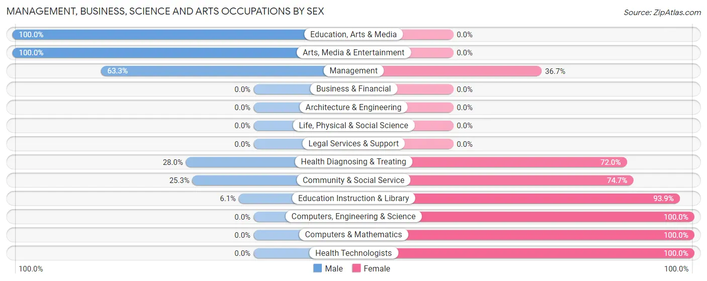 Management, Business, Science and Arts Occupations by Sex in Zip Code 72938