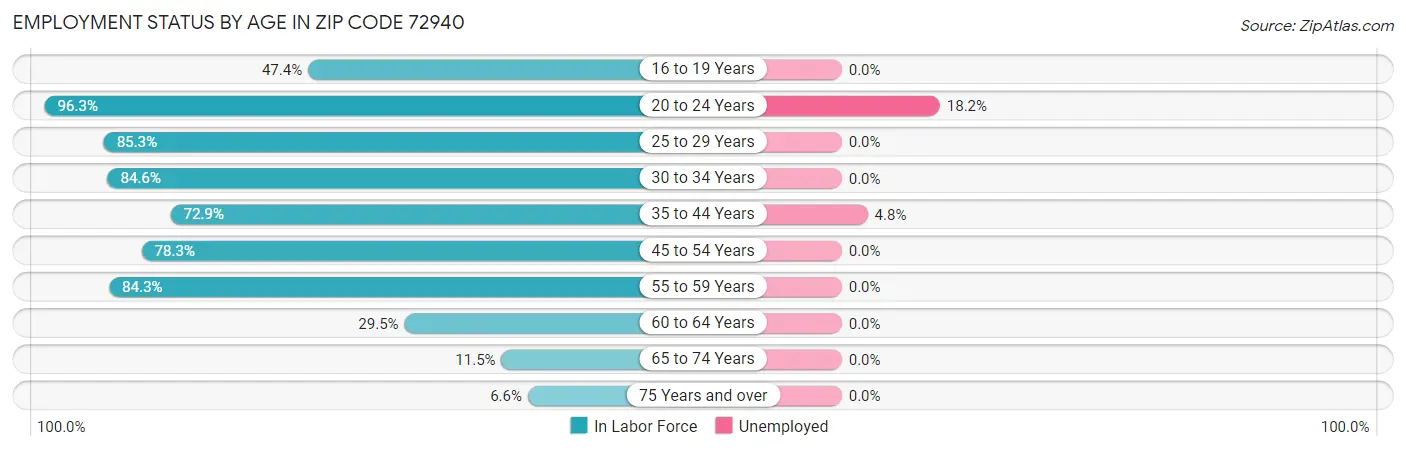 Employment Status by Age in Zip Code 72940