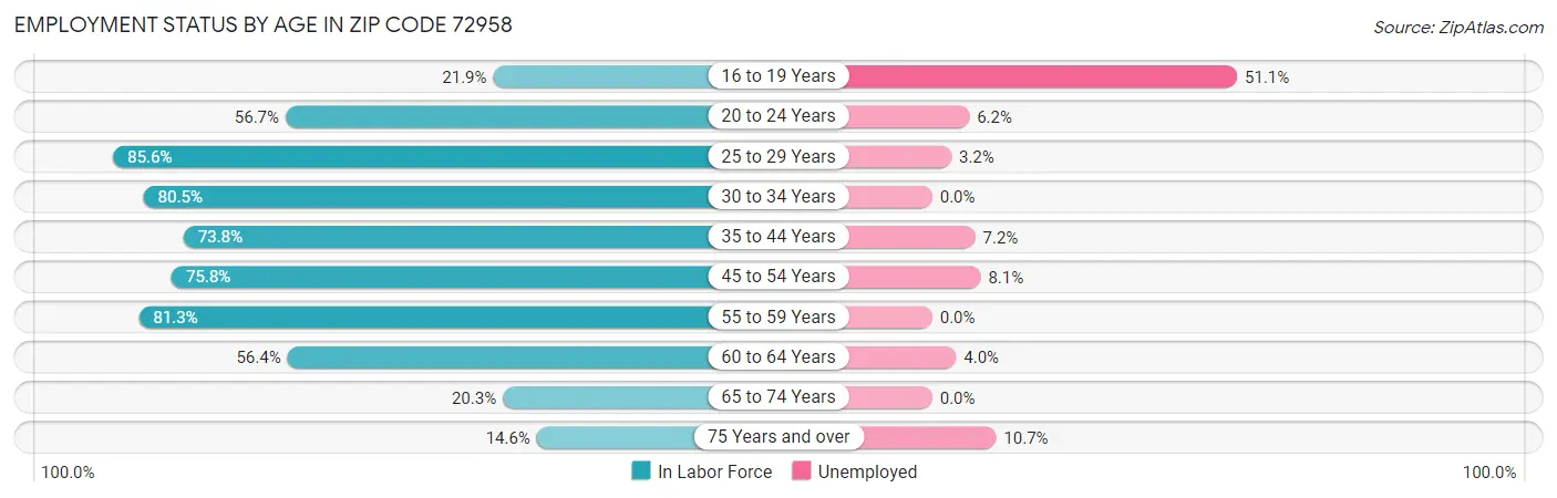 Employment Status by Age in Zip Code 72958