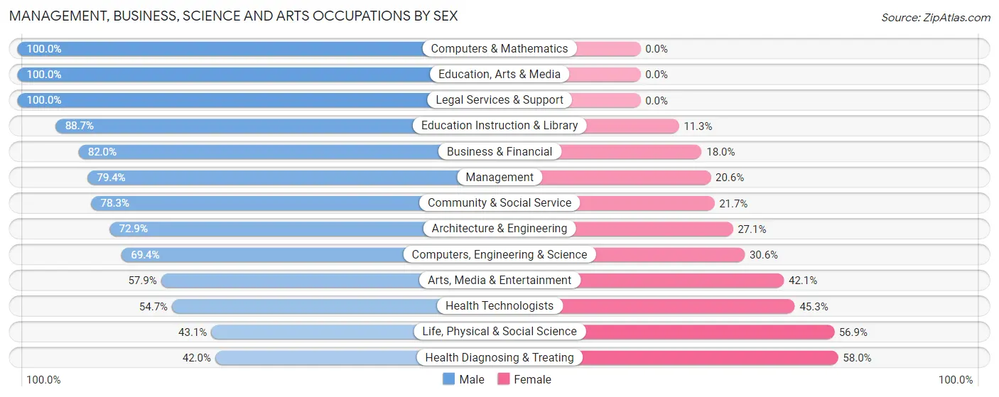 Management, Business, Science and Arts Occupations by Sex in Zip Code 73102