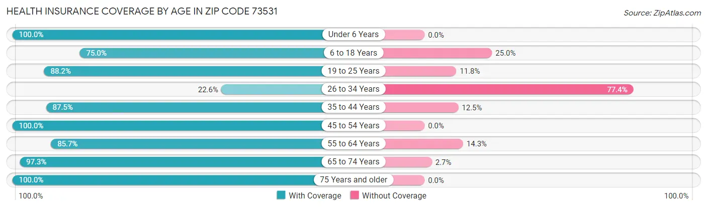 Health Insurance Coverage by Age in Zip Code 73531