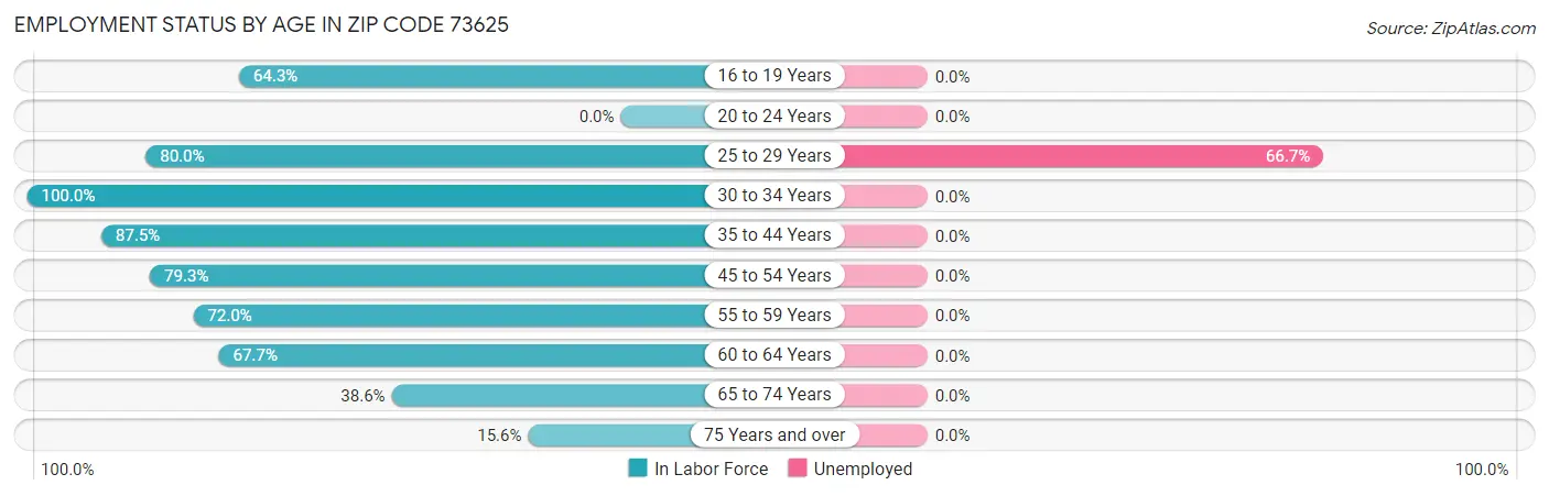 Employment Status by Age in Zip Code 73625