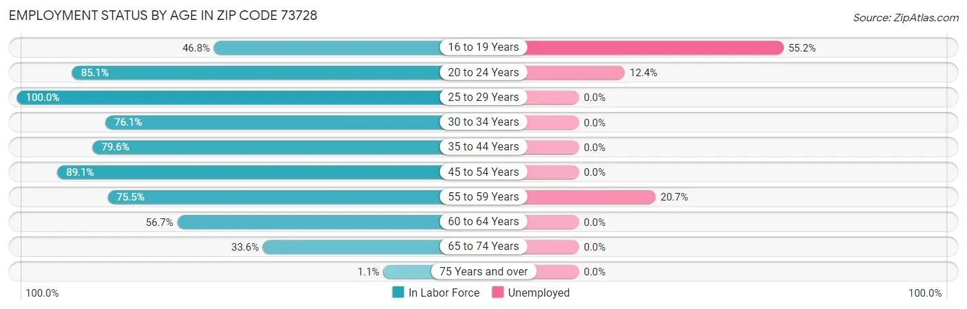 Employment Status by Age in Zip Code 73728