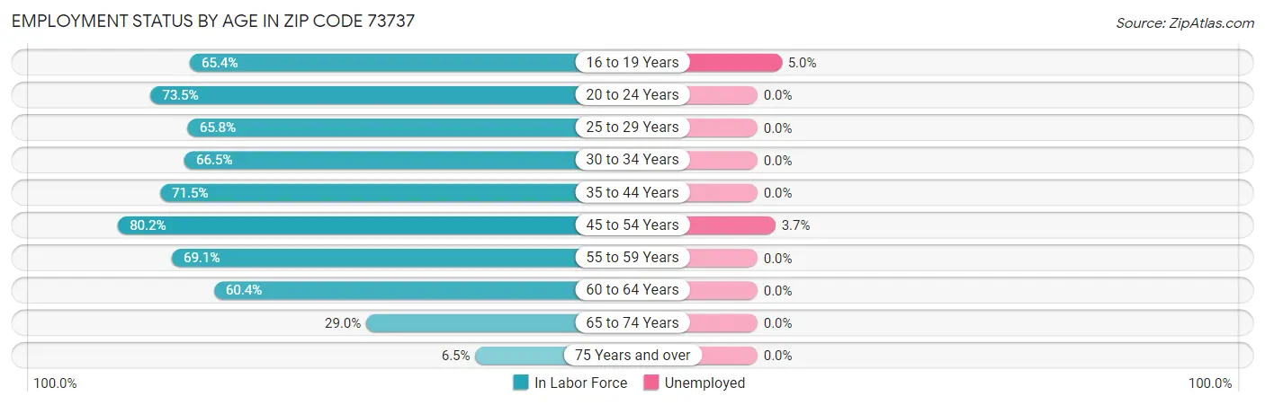 Employment Status by Age in Zip Code 73737