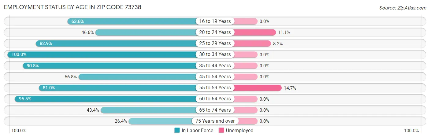 Employment Status by Age in Zip Code 73738