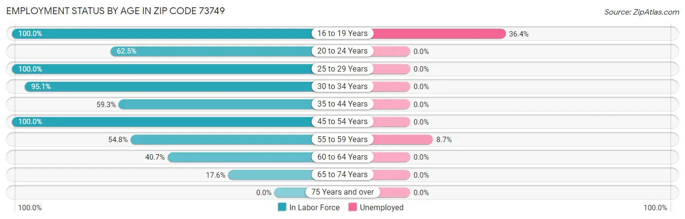 Employment Status by Age in Zip Code 73749