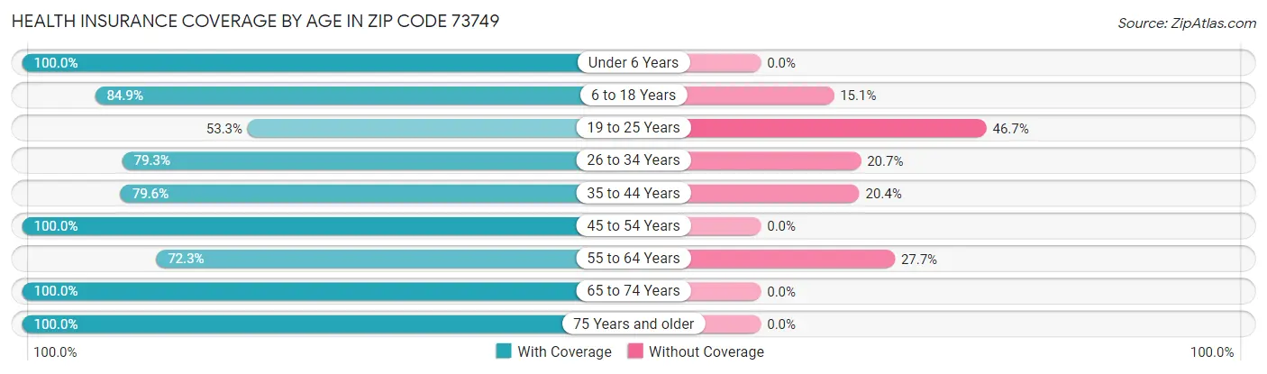 Health Insurance Coverage by Age in Zip Code 73749