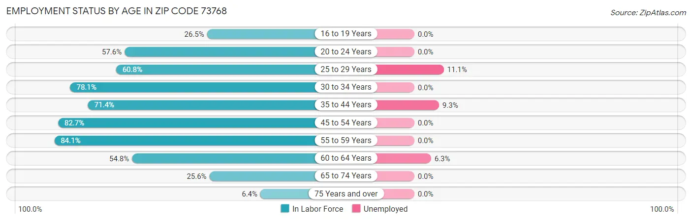 Employment Status by Age in Zip Code 73768