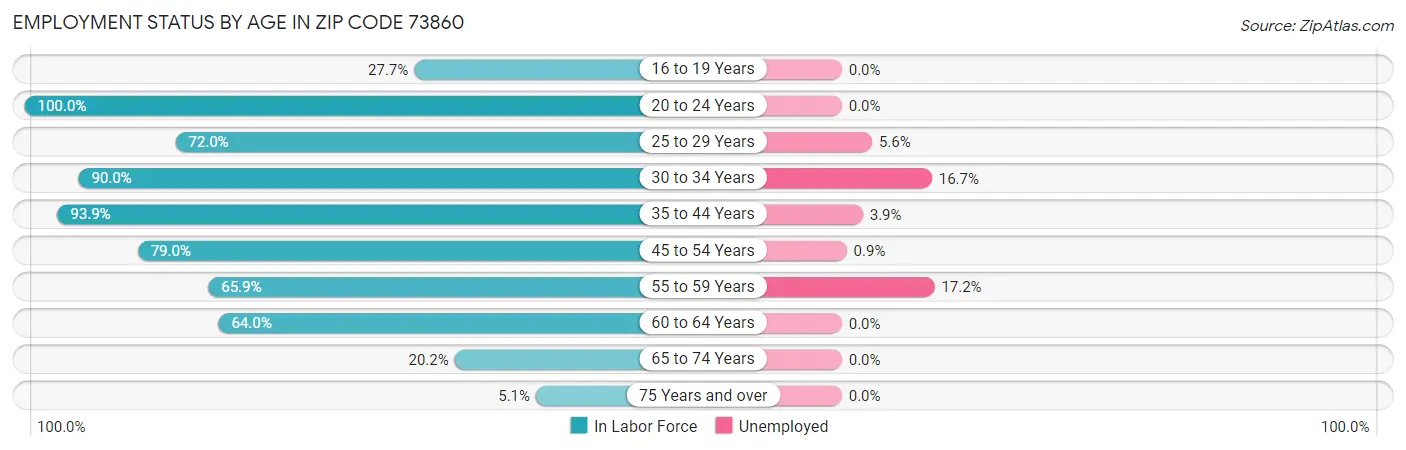 Employment Status by Age in Zip Code 73860