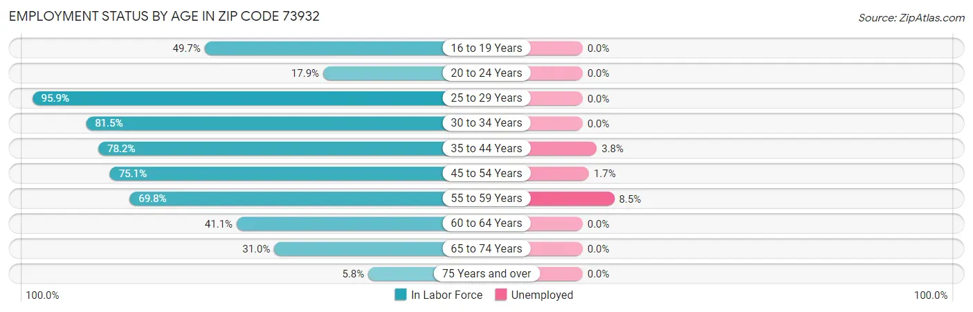 Employment Status by Age in Zip Code 73932