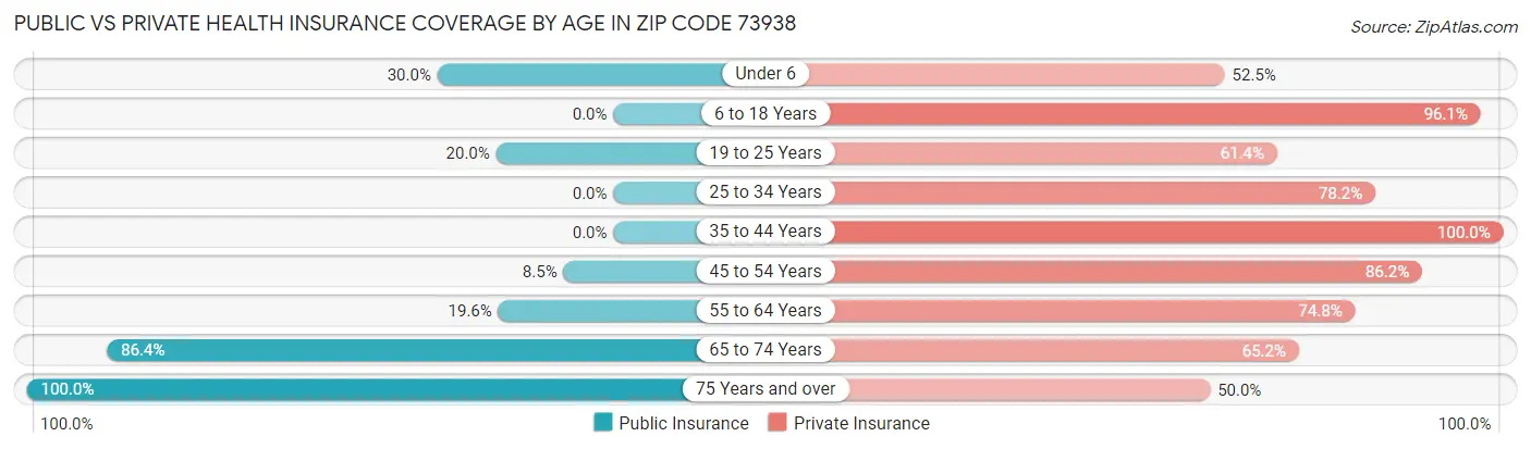 Public vs Private Health Insurance Coverage by Age in Zip Code 73938