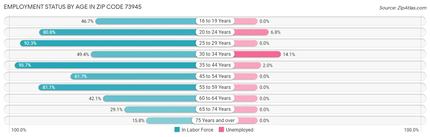 Employment Status by Age in Zip Code 73945