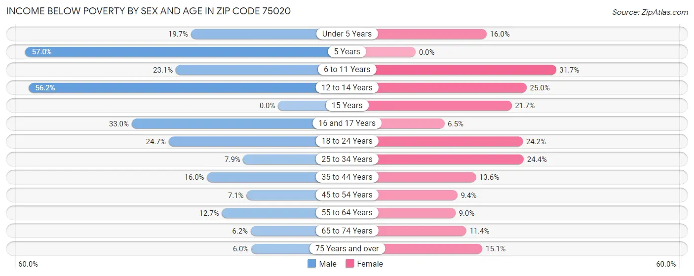 Income Below Poverty by Sex and Age in Zip Code 75020