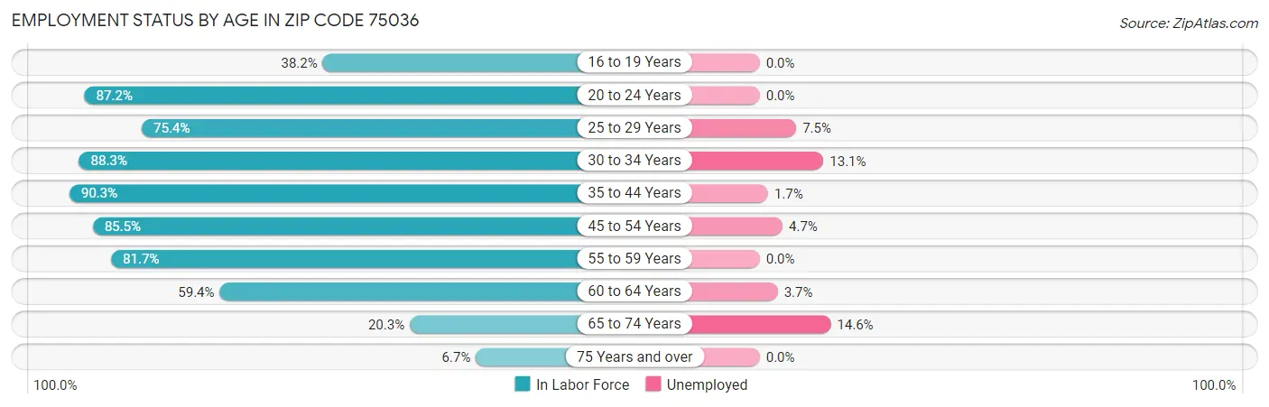 Employment Status by Age in Zip Code 75036