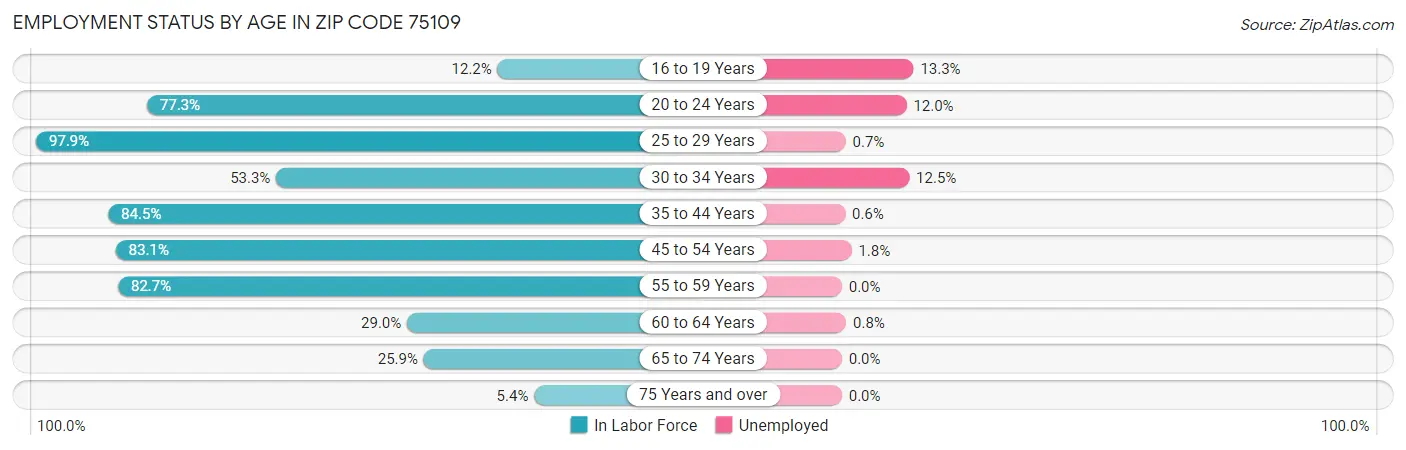 Employment Status by Age in Zip Code 75109