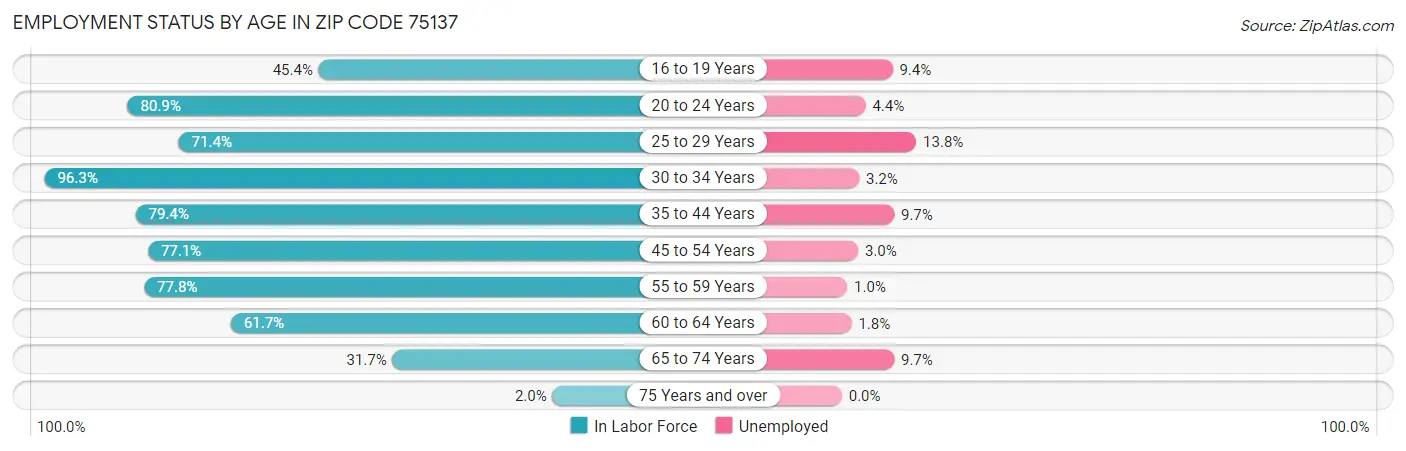 Employment Status by Age in Zip Code 75137