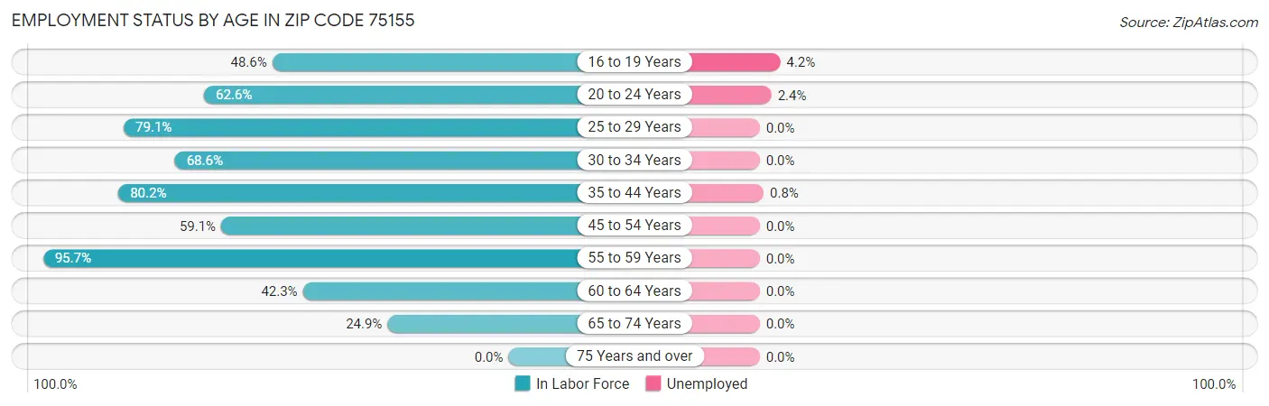 Employment Status by Age in Zip Code 75155