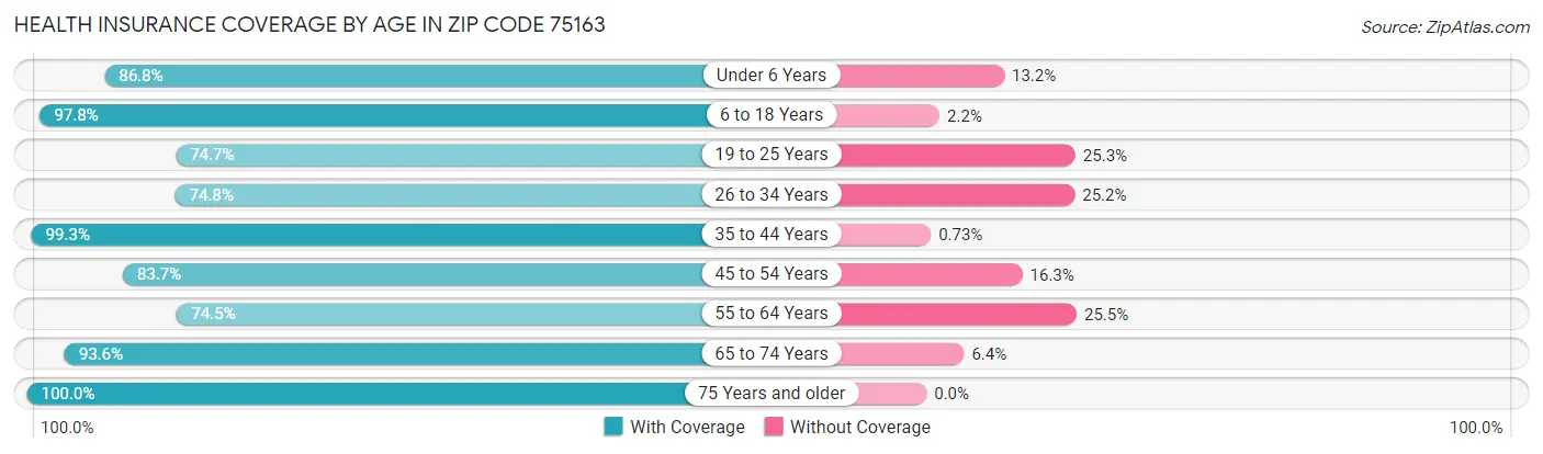 Health Insurance Coverage by Age in Zip Code 75163