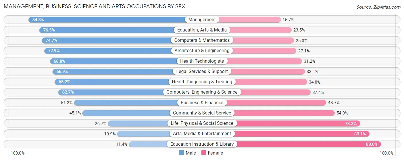 Management, Business, Science and Arts Occupations by Sex in Zip Code 75225