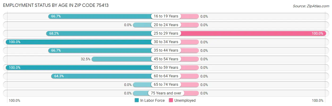 Employment Status by Age in Zip Code 75413