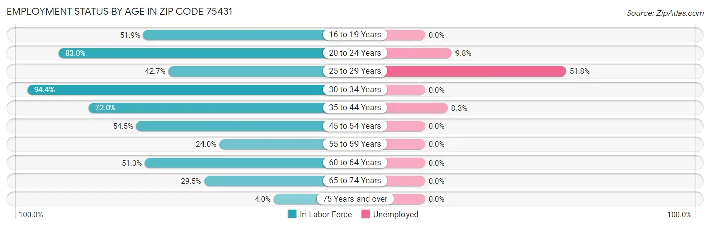 Employment Status by Age in Zip Code 75431