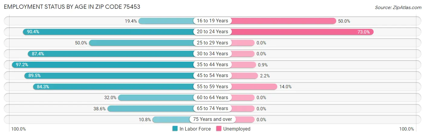 Employment Status by Age in Zip Code 75453