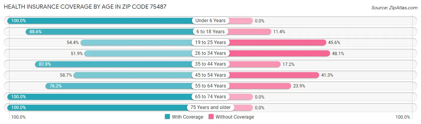 Health Insurance Coverage by Age in Zip Code 75487