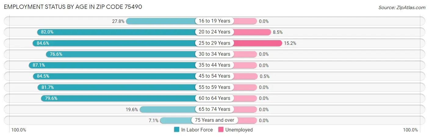 Employment Status by Age in Zip Code 75490