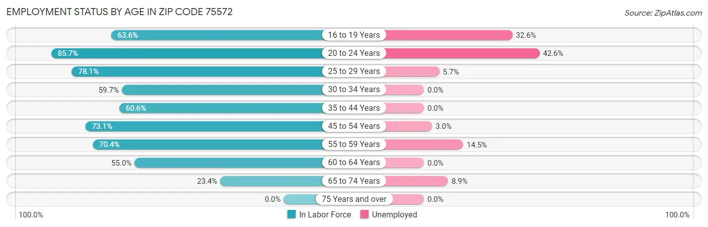 Employment Status by Age in Zip Code 75572