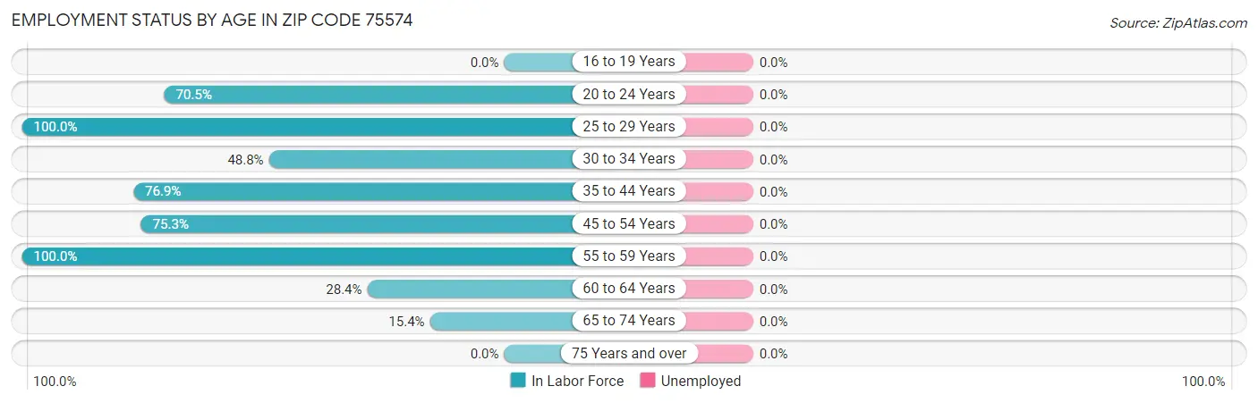 Employment Status by Age in Zip Code 75574