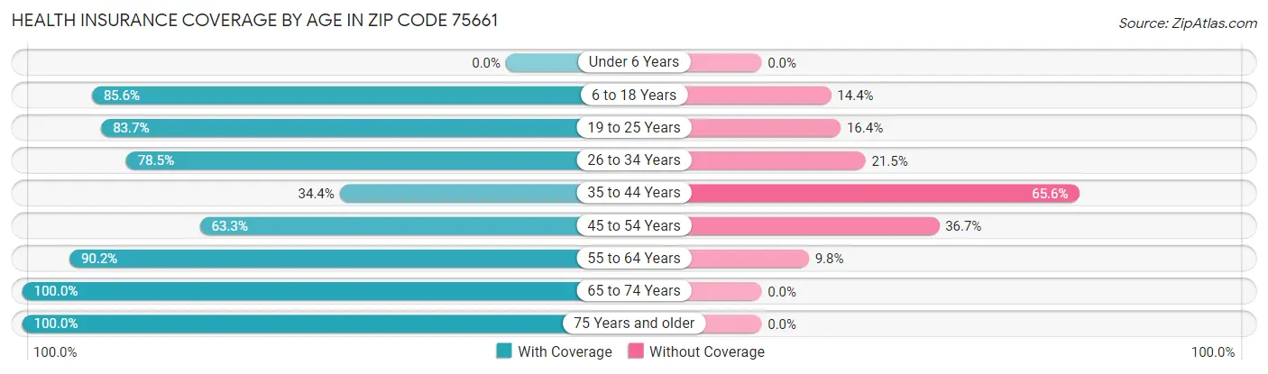 Health Insurance Coverage by Age in Zip Code 75661
