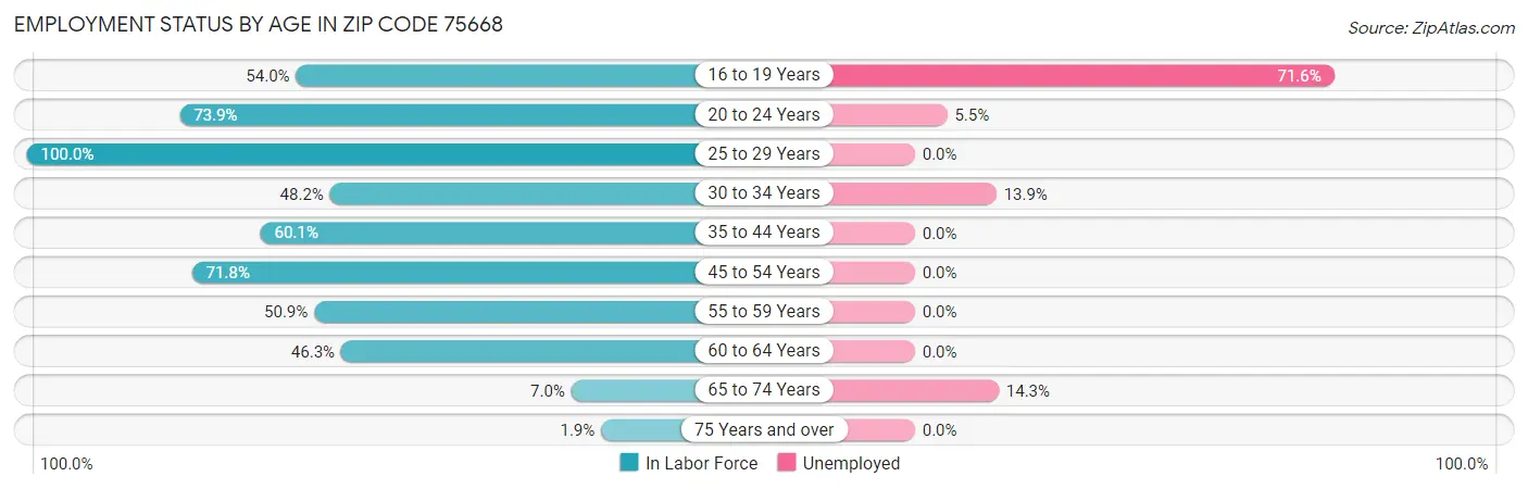Employment Status by Age in Zip Code 75668