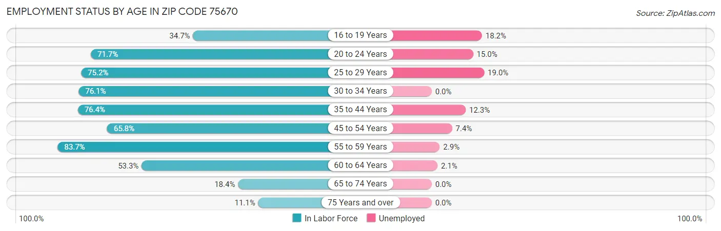 Employment Status by Age in Zip Code 75670