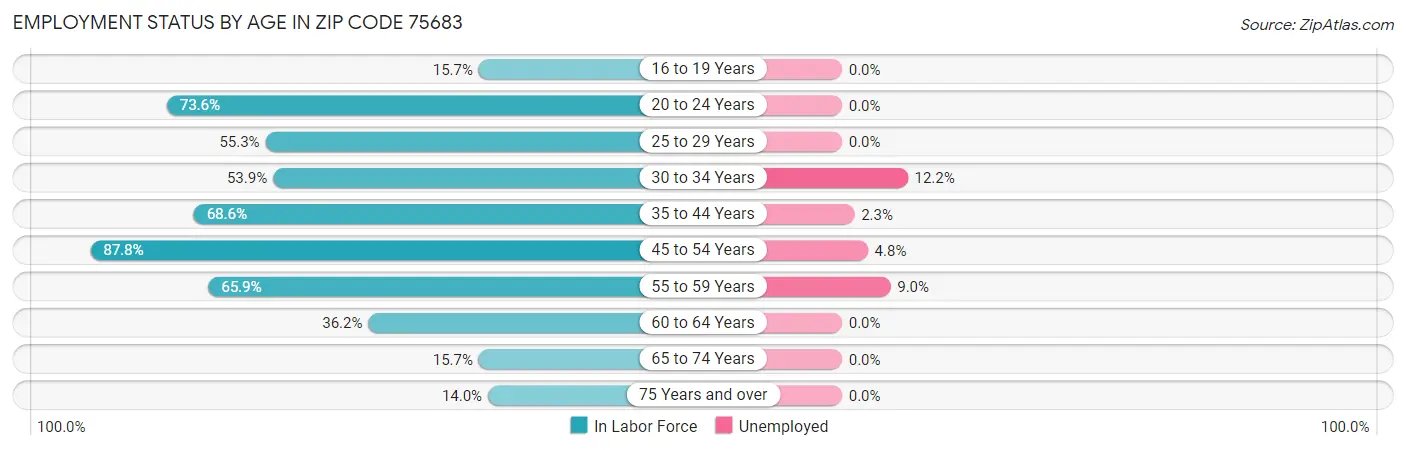 Employment Status by Age in Zip Code 75683
