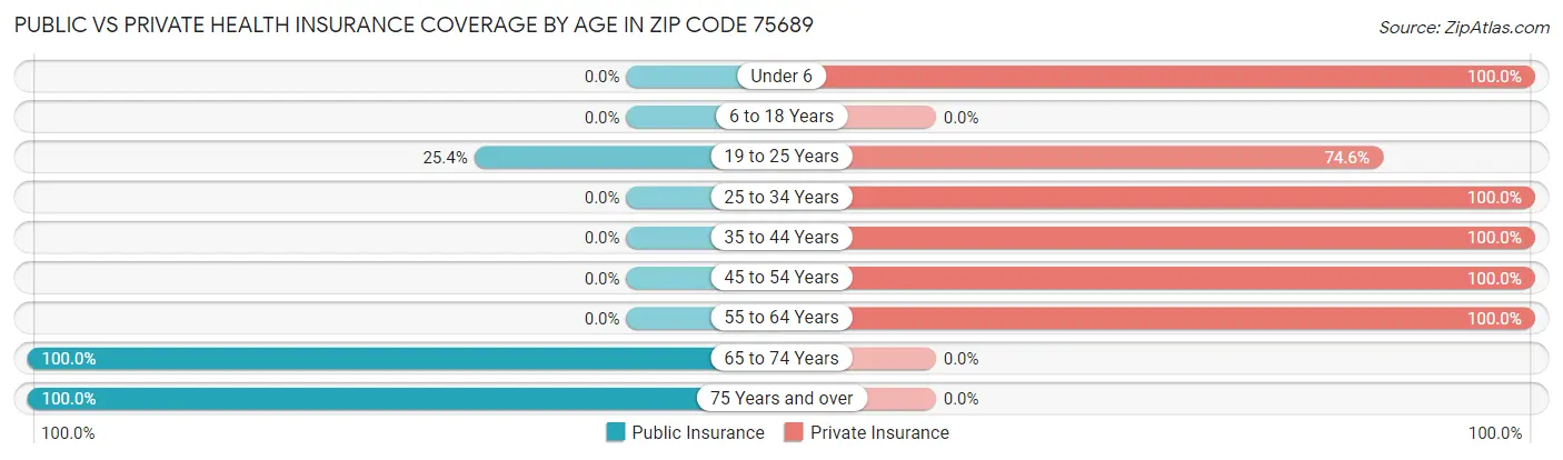 Public vs Private Health Insurance Coverage by Age in Zip Code 75689