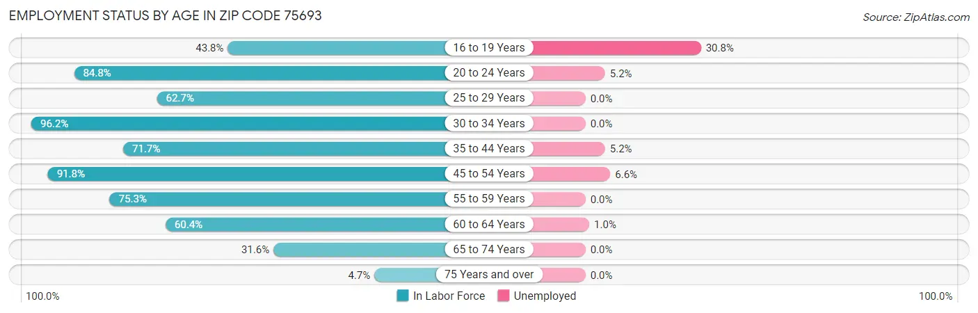 Employment Status by Age in Zip Code 75693