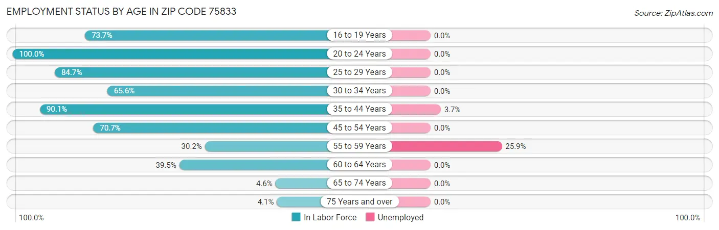 Employment Status by Age in Zip Code 75833