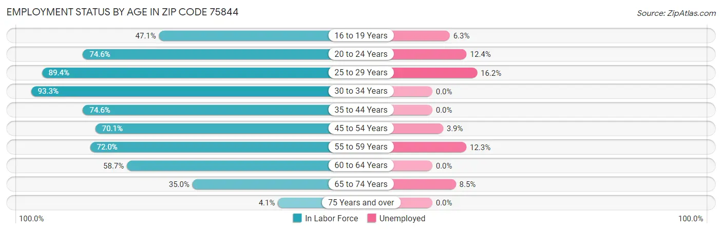 Employment Status by Age in Zip Code 75844