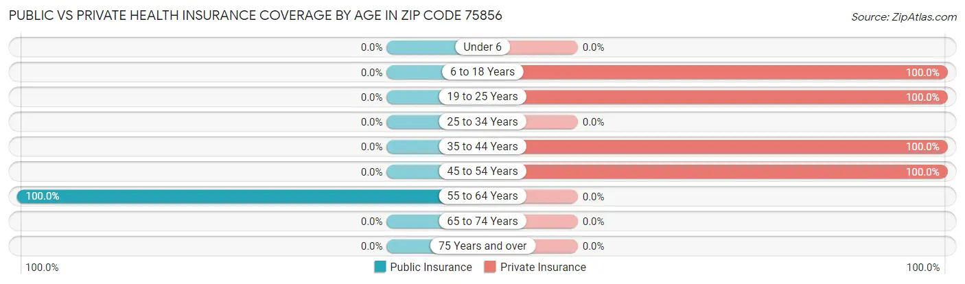 Public vs Private Health Insurance Coverage by Age in Zip Code 75856