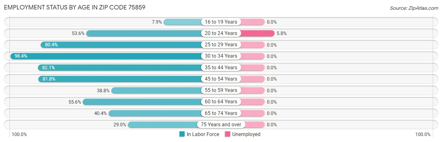 Employment Status by Age in Zip Code 75859