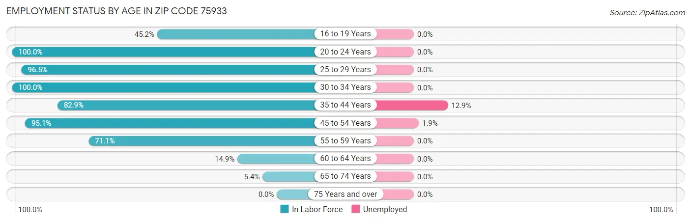 Employment Status by Age in Zip Code 75933