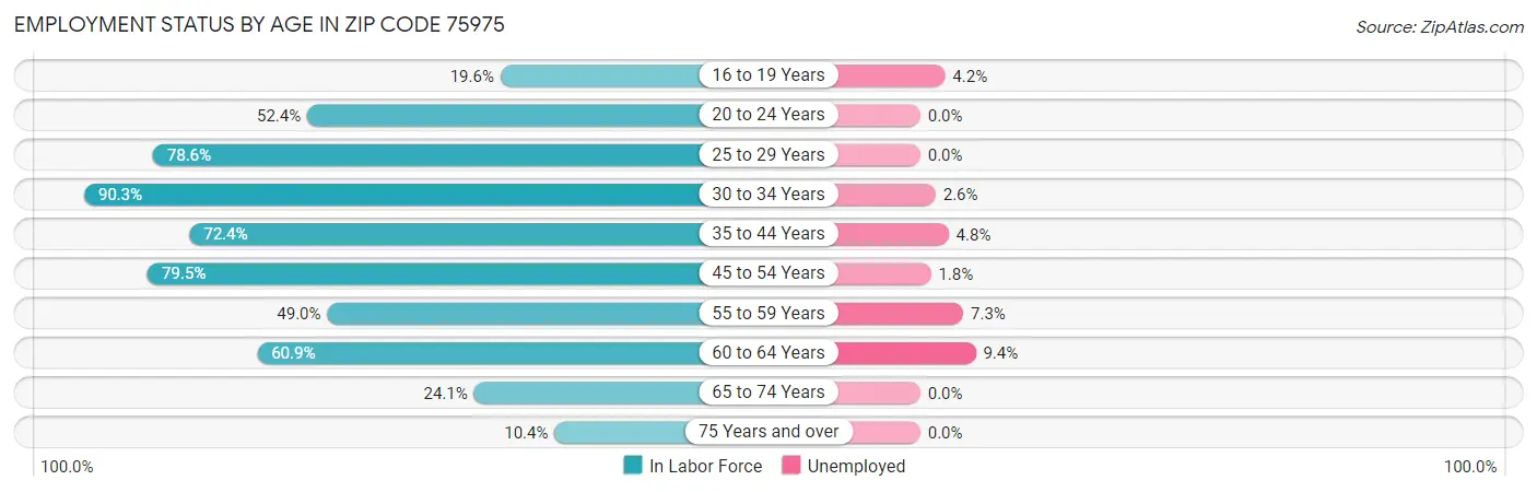 Employment Status by Age in Zip Code 75975