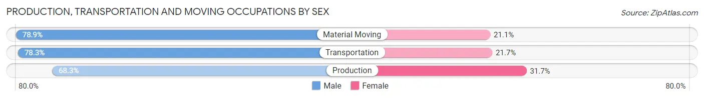 Production, Transportation and Moving Occupations by Sex in Zip Code 76002