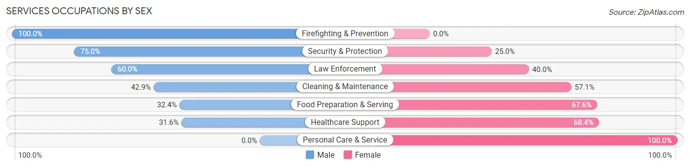 Services Occupations by Sex in Zip Code 76023
