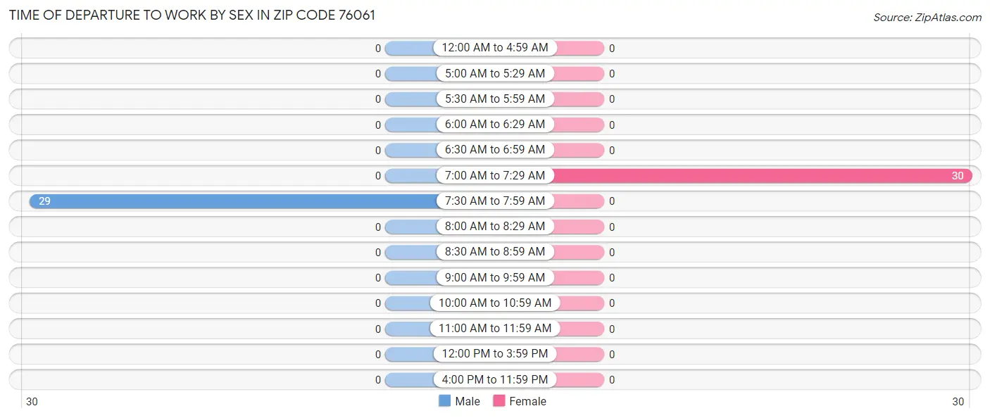 Time of Departure to Work by Sex in Zip Code 76061