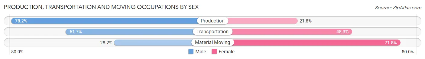 Production, Transportation and Moving Occupations by Sex in Zip Code 76102
