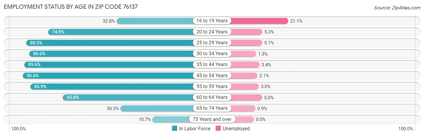 Employment Status by Age in Zip Code 76137