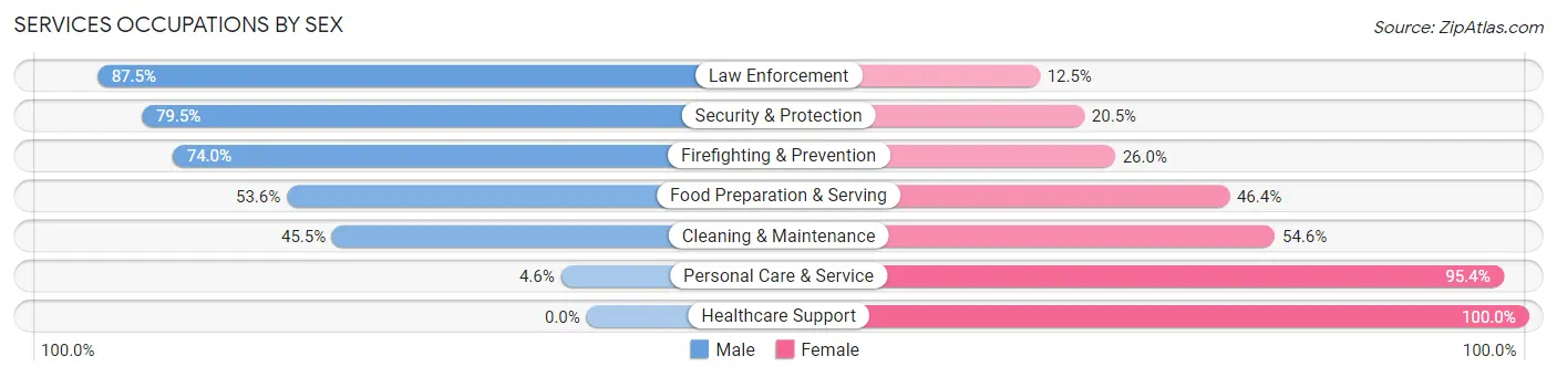 Services Occupations by Sex in Zip Code 76182