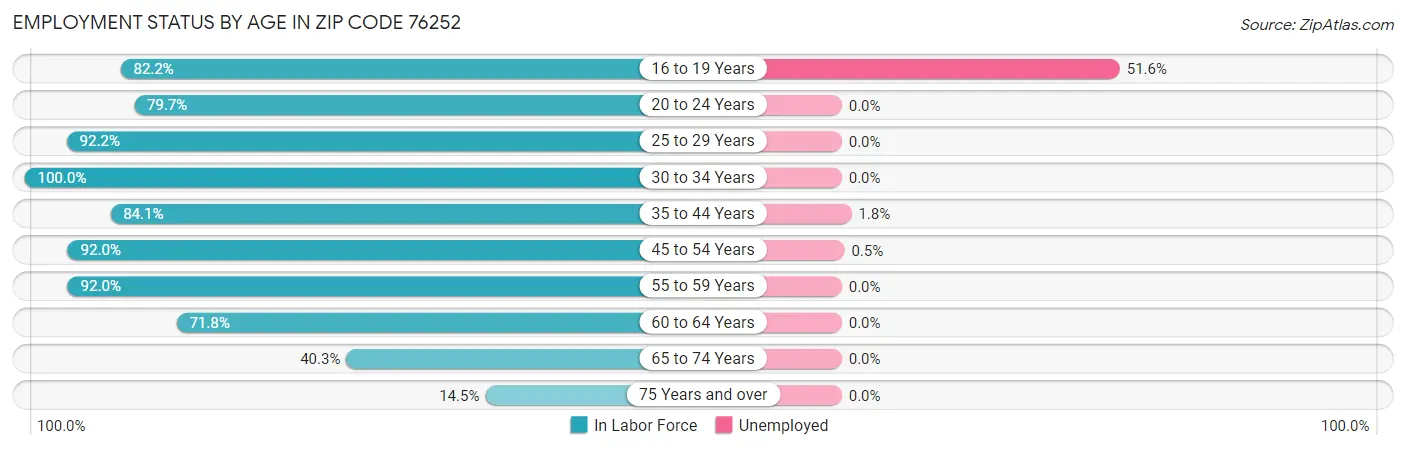Employment Status by Age in Zip Code 76252